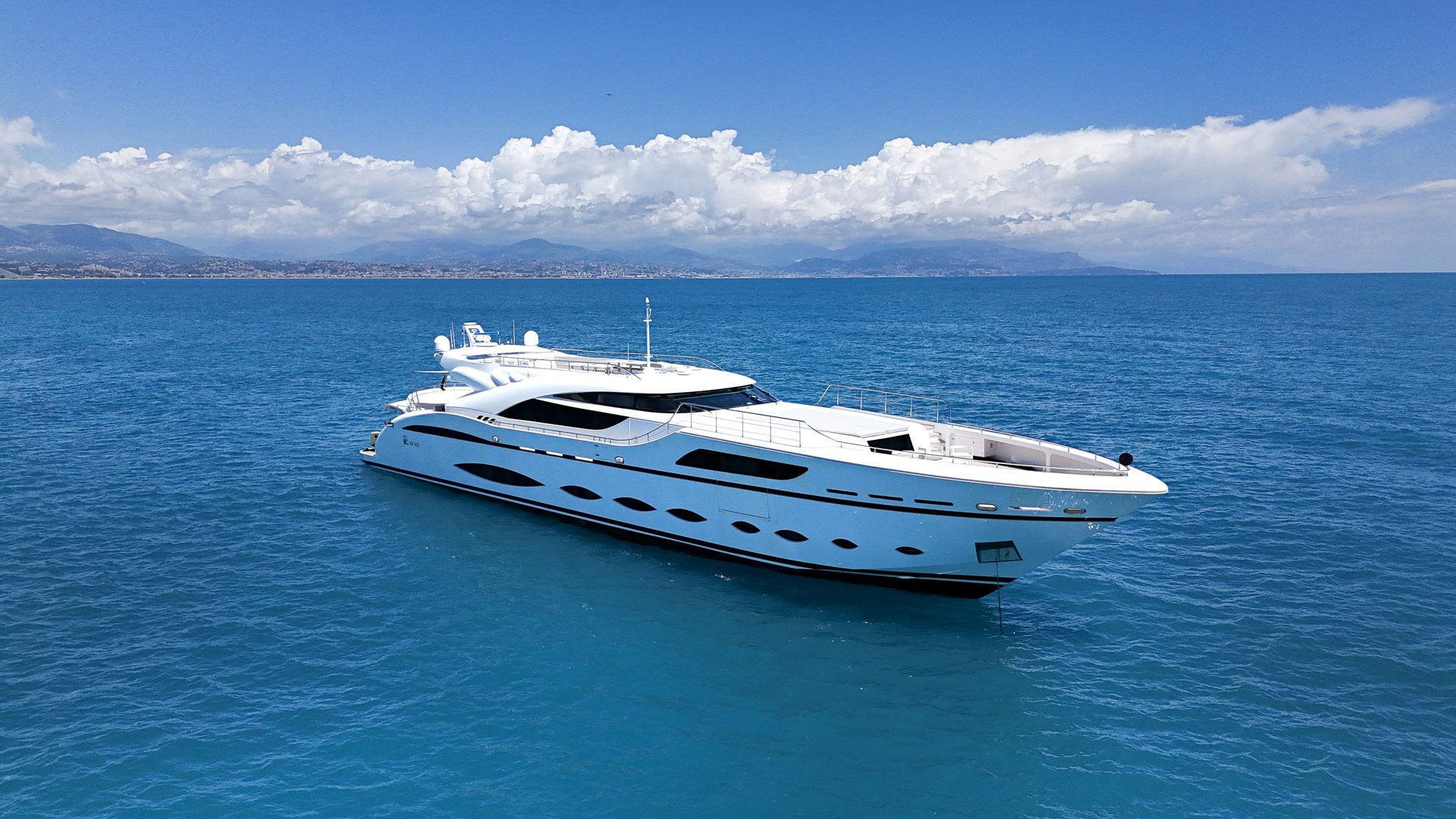 AB 145 superyacht aerial view — private charter Mediterranean and Caribbean
